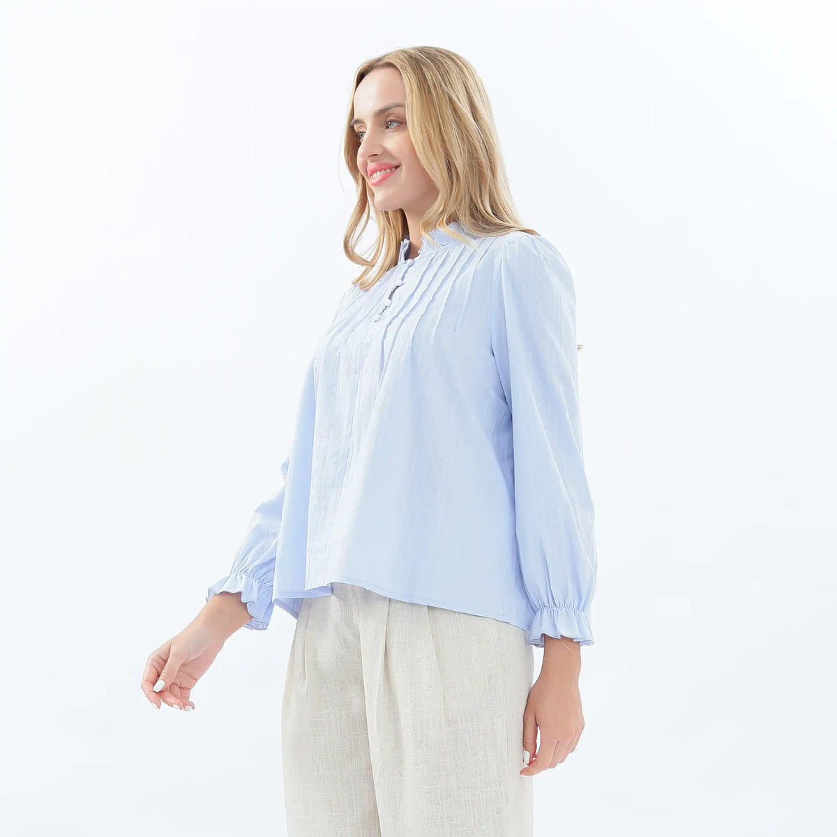 Jacquard Linen Blouse For Women XL Light Blue XL,62,112,61, Image