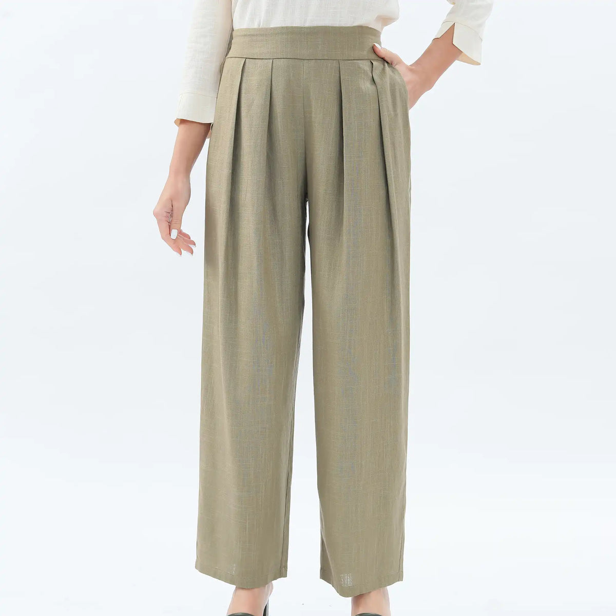 straight leg linen pants for women image