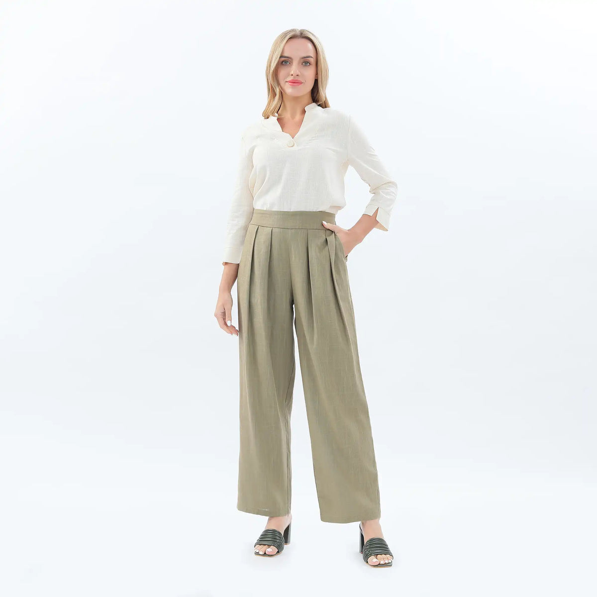 straight leg linen pants for women image