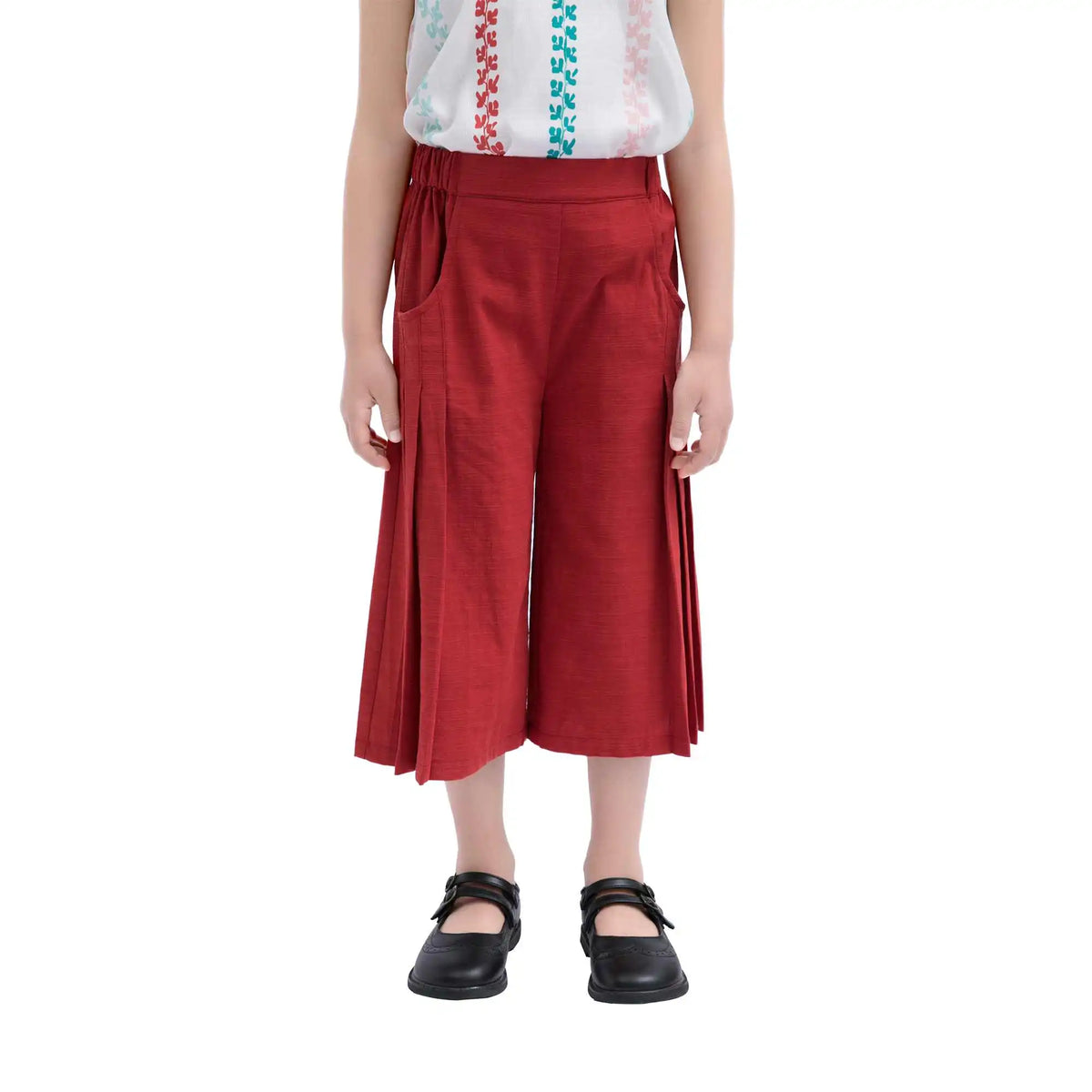 Wide-Leg Casual Pants For Girls 100 | 3Y Maroon 100 | 3Y,47,46,44.2,73 Image