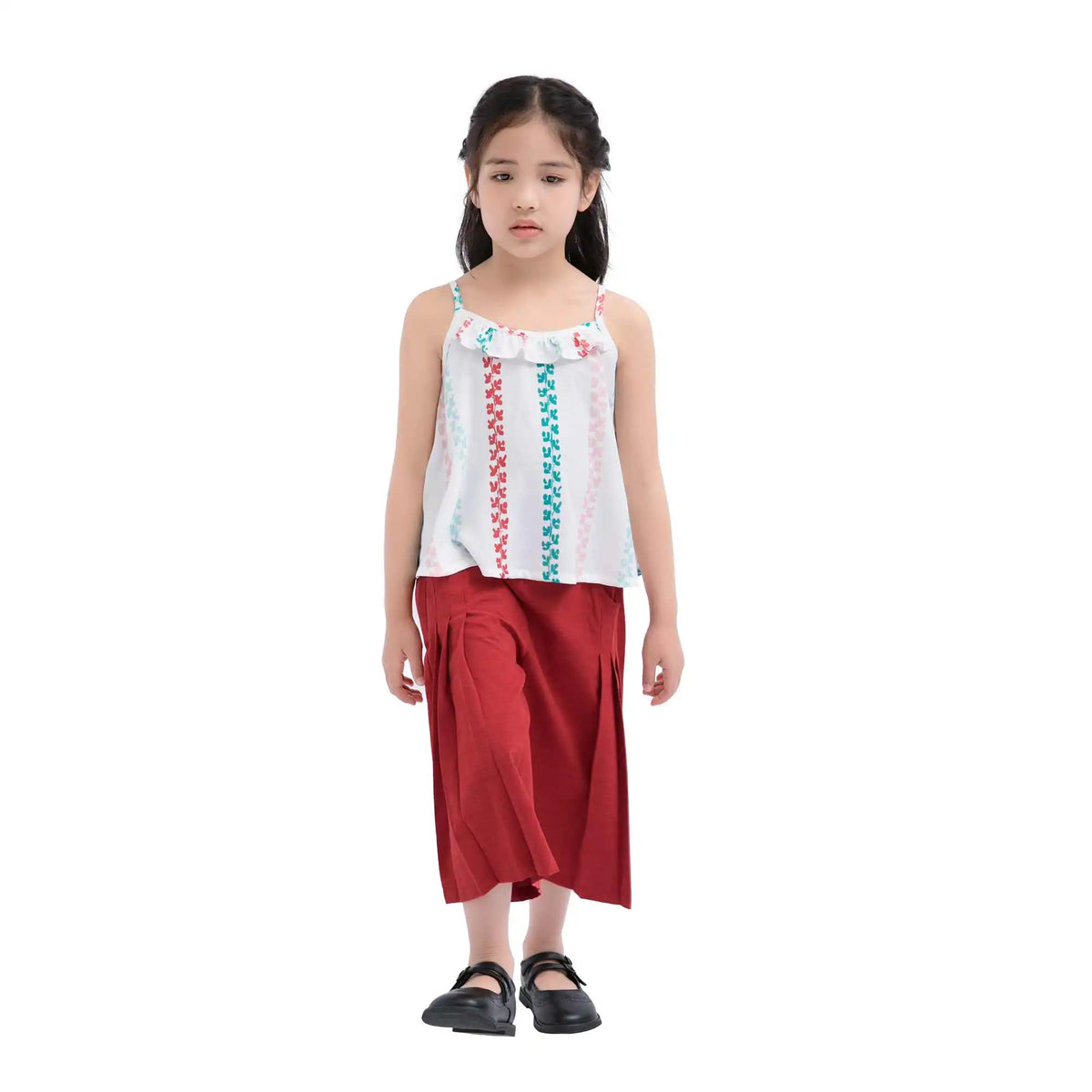 Wide-Leg Casual Pants For Girls 120 | 5-6Y Maroon 120 | 5-6Y,57,50,49.8,83 Image