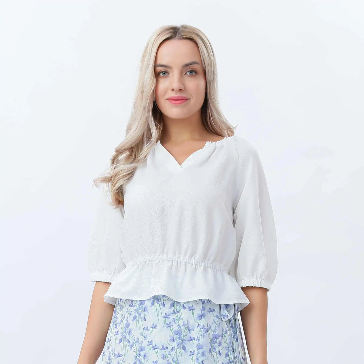 Plain Fashion Blouse For Women S White S,49.2,101,42.5,67 Image