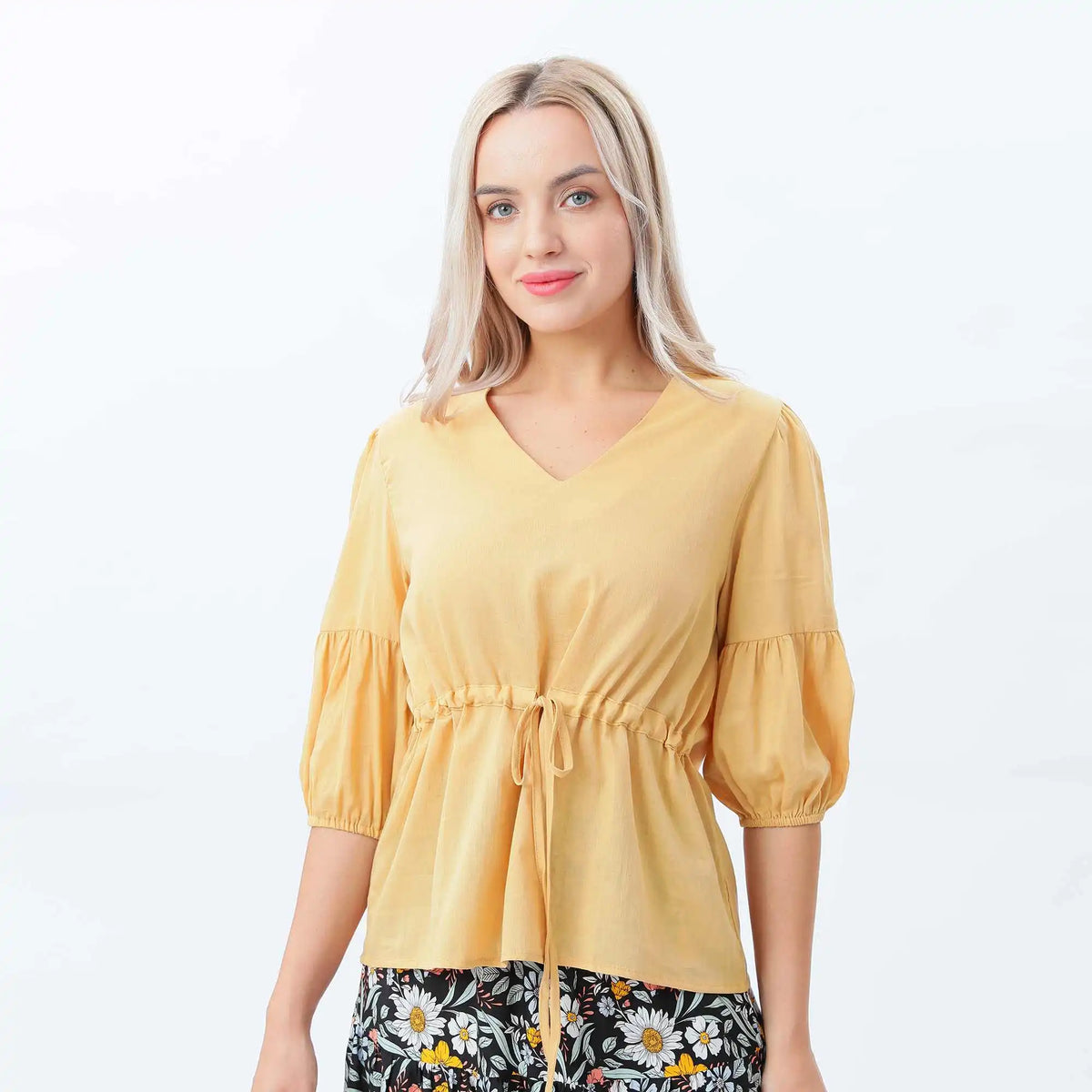 Plain Fashion Blouse For Women S Yellow S,65.5,101,43, Image