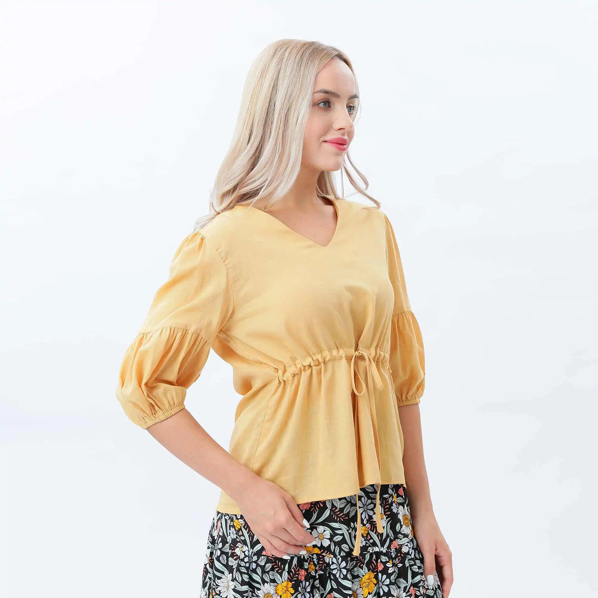 Plain Fashion Blouse For Women XL Yellow XL,67.5,113,44, Image