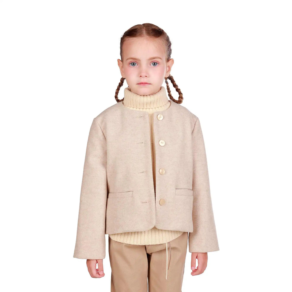 Solid Elegant Jacket For Girls 100 | 3Y Khaki 100 | 3Y,36.5,68,35, Image