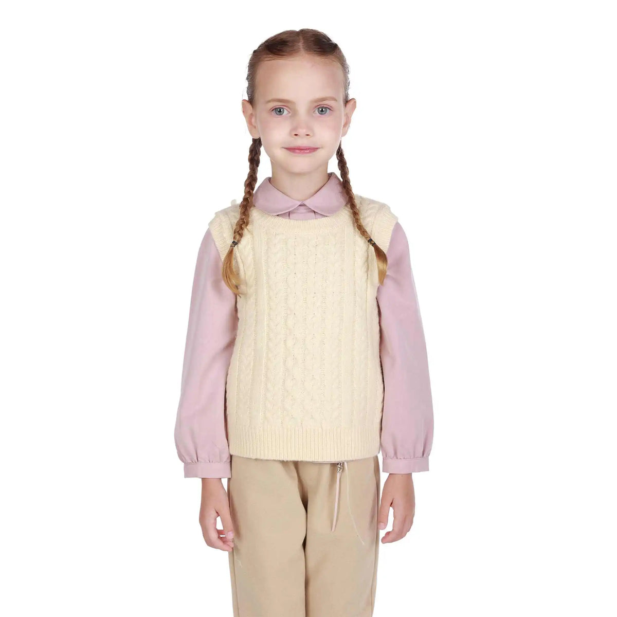 Jacquard Elegant Waistcoat For Girls 100 | 3Y Beige 100 | 3Y,34.5,56,, Image