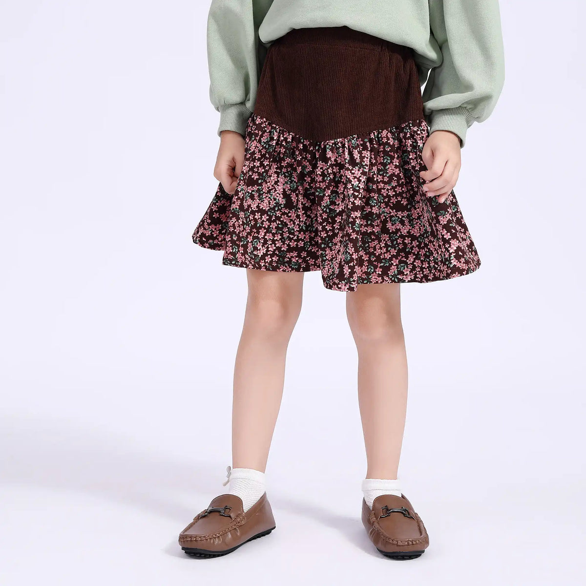 Skater Casual Skirt For Girls 100 | 3Y Brown Flower 100 | 3Y,32,46,, Image