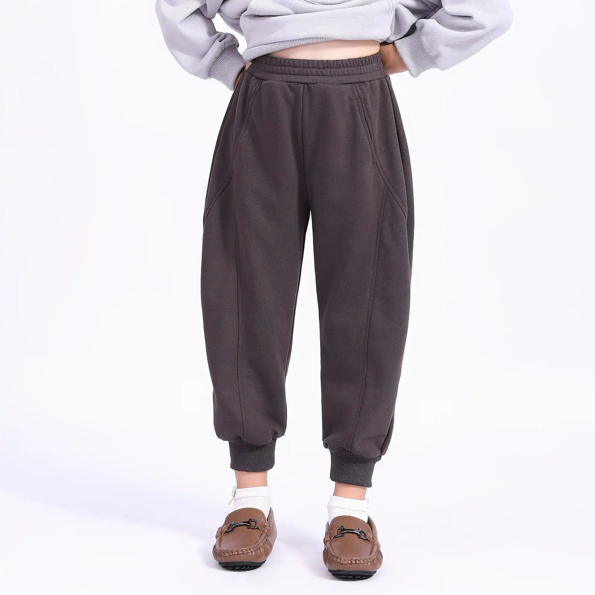 Ankle-Tied Casual Pants For Girls 100 | 3Y Dark Gray 100 | 3Y,56,46,46.7,73.6 Image