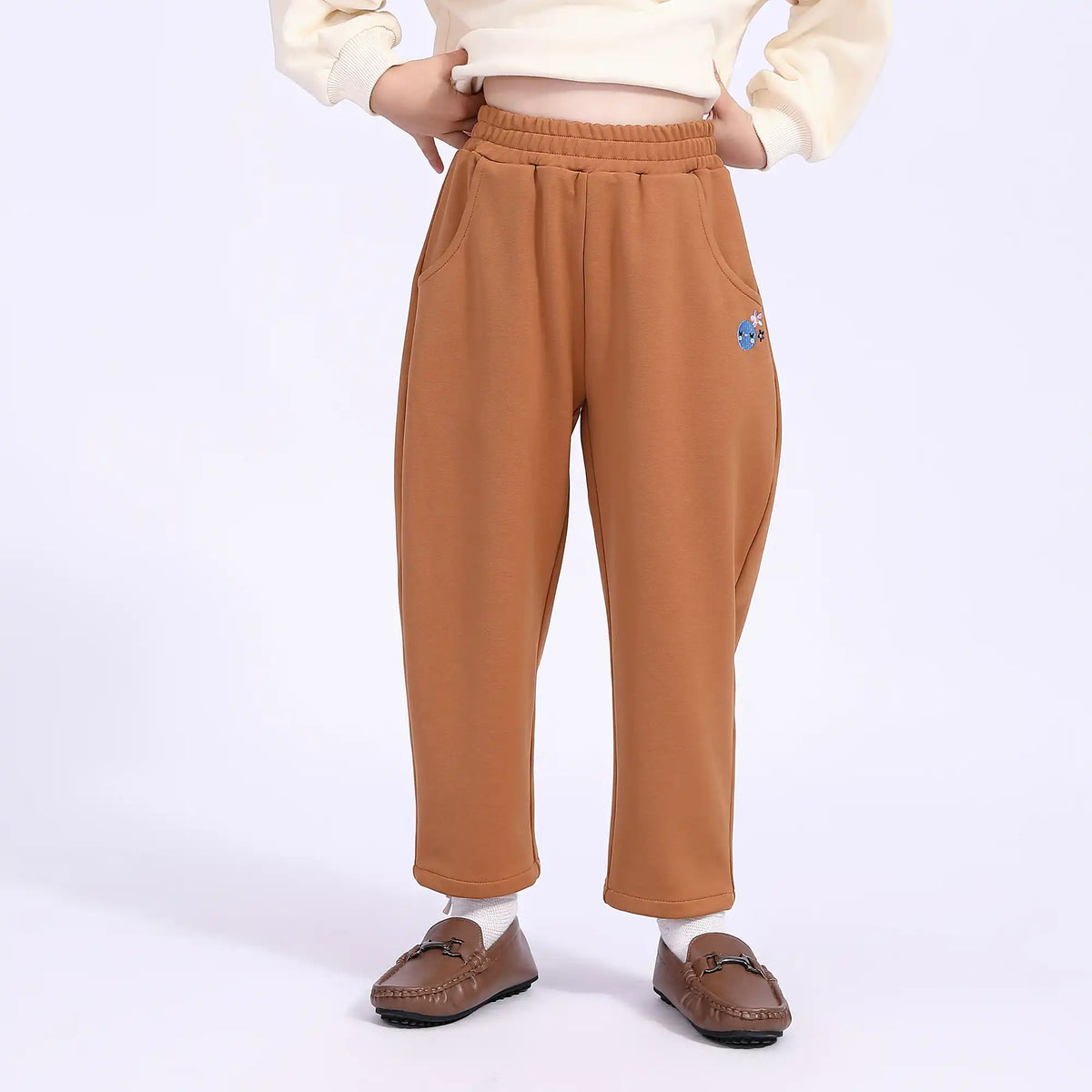 Baggy Casual Pants For Girls 100 | 3Y Khaki 100 | 3Y,56,46,46.7,71.6 Image