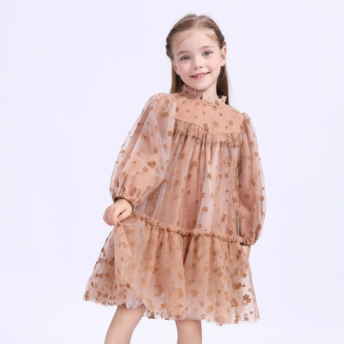 Casual Dress For Girls 100 | 3Y Coffee Flower 100 | 3Y,57,62,36, Image