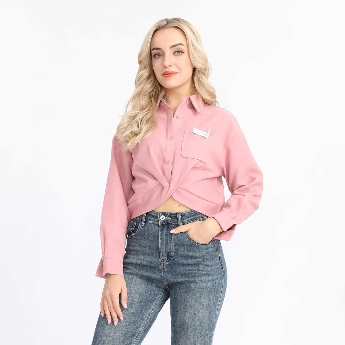 Badge Fashion Blouse For Women S Pink S,46,104,51, Image