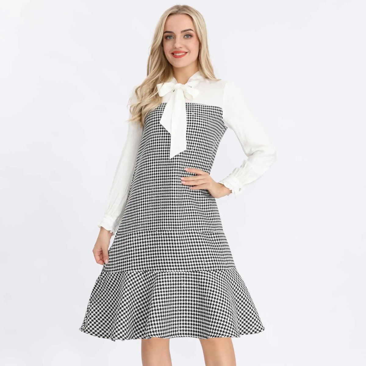 checked fashion dress for women image