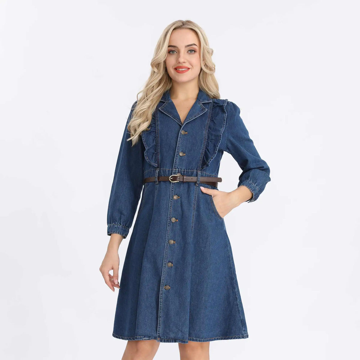 washed jeans fashion dress for women image