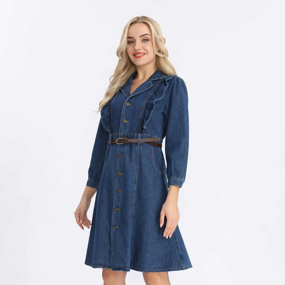 washed jeans fashion dress for women image