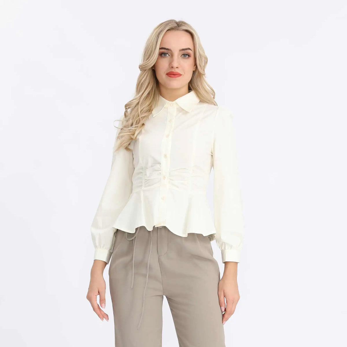 Plain Fashion Shirt For Women M Light Yellow M,54,94,58.5,76 Image