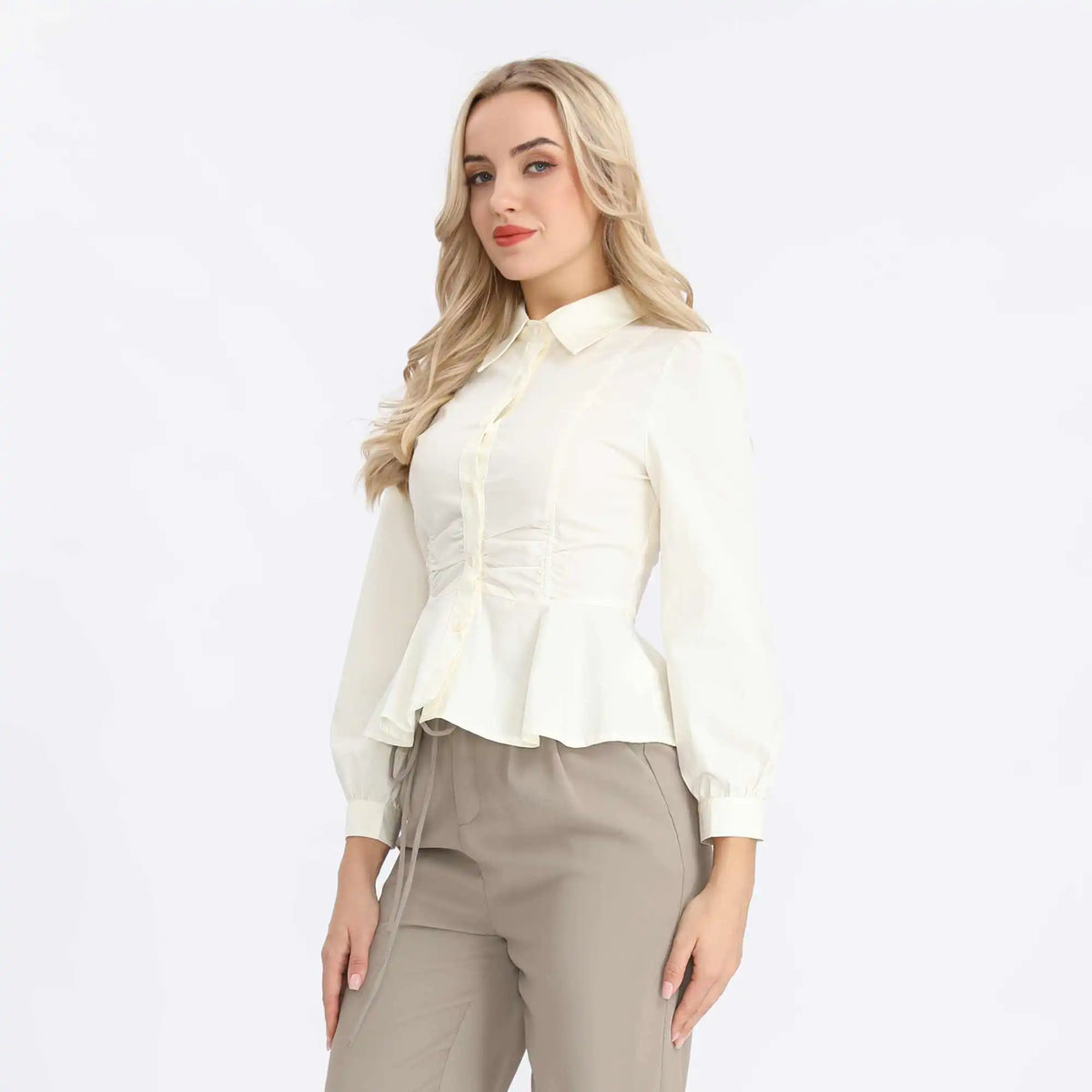 Plain Fashion Shirt For Women S Light Yellow S,53,90,57.5,72 Image