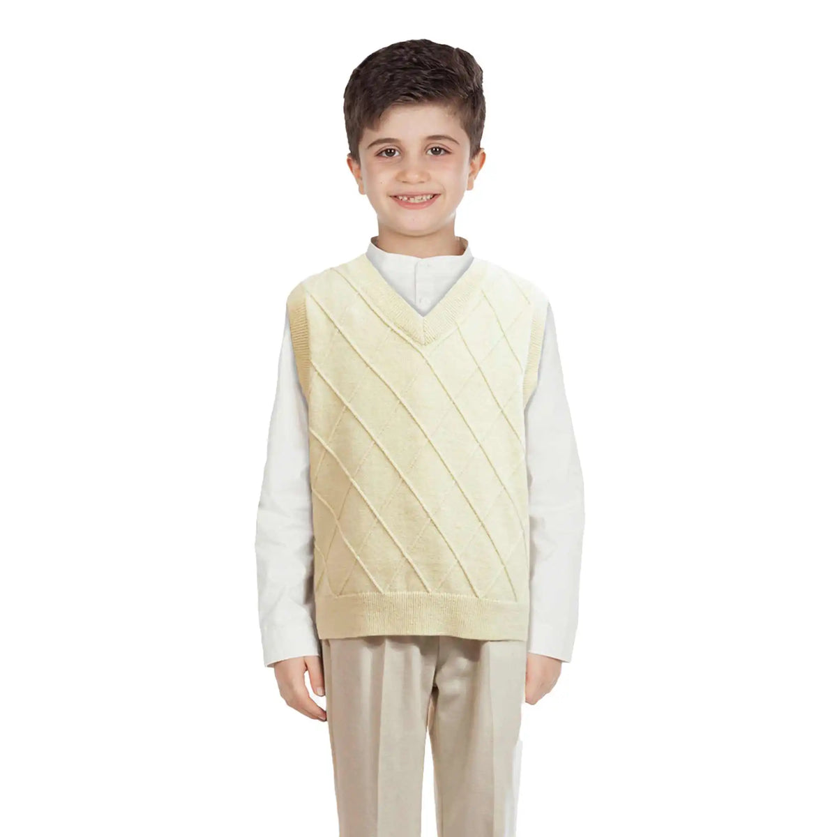 Jacquard Formal Waistcoat For Boys Light Beige Image