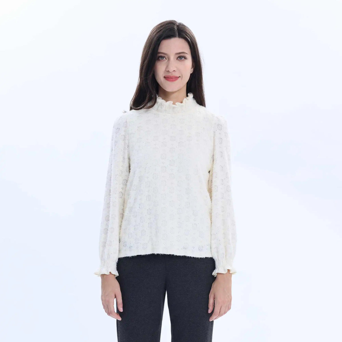 Laced Fashion Blouse For Women S Beige S,58,94,59, Image