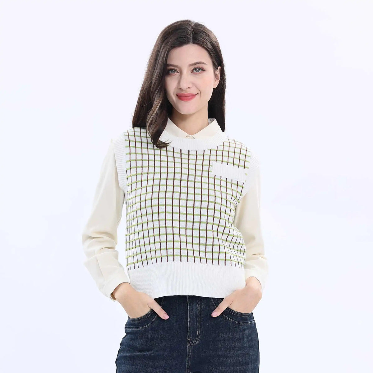 Checked Fashion Waistcoat For Women S Green Checks S,54,88,, Image