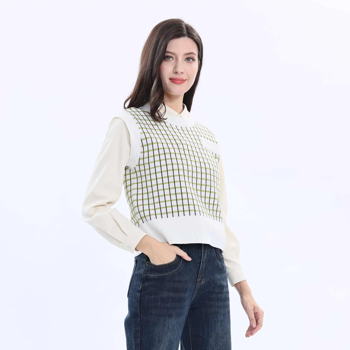 Checked Fashion Waistcoat For Women Image