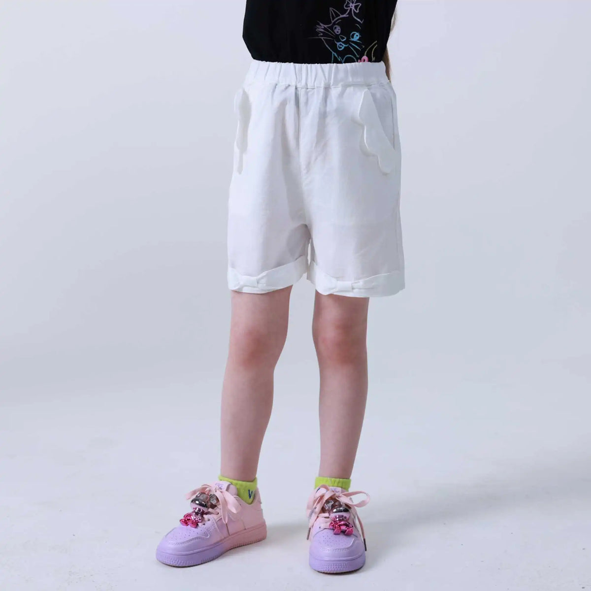 Baggy Fashion Shorts For Girls 100 | 3Y White 100 | 3Y,30.2,42.5,41.5,68 Image