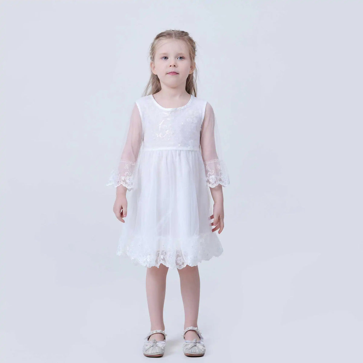 beaded Fashion Dress For Girls 90 | 24M White Image