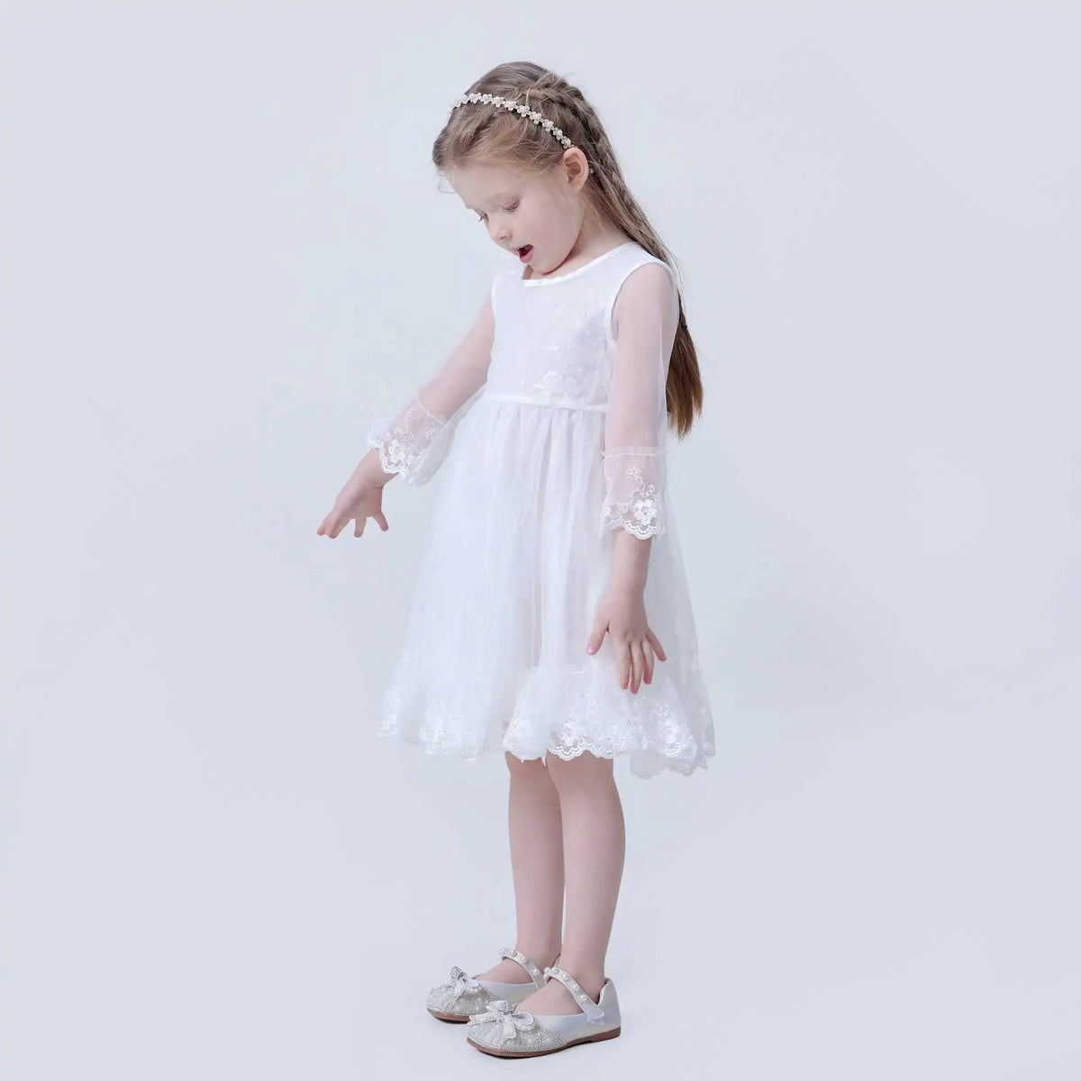 beaded Fashion Dress For Girls 110 | 4-5Y White Image