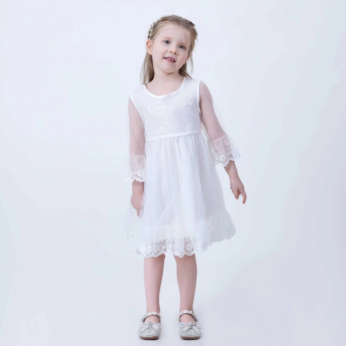 beaded Fashion Dress For Girls 130 | 7-8Y White Image