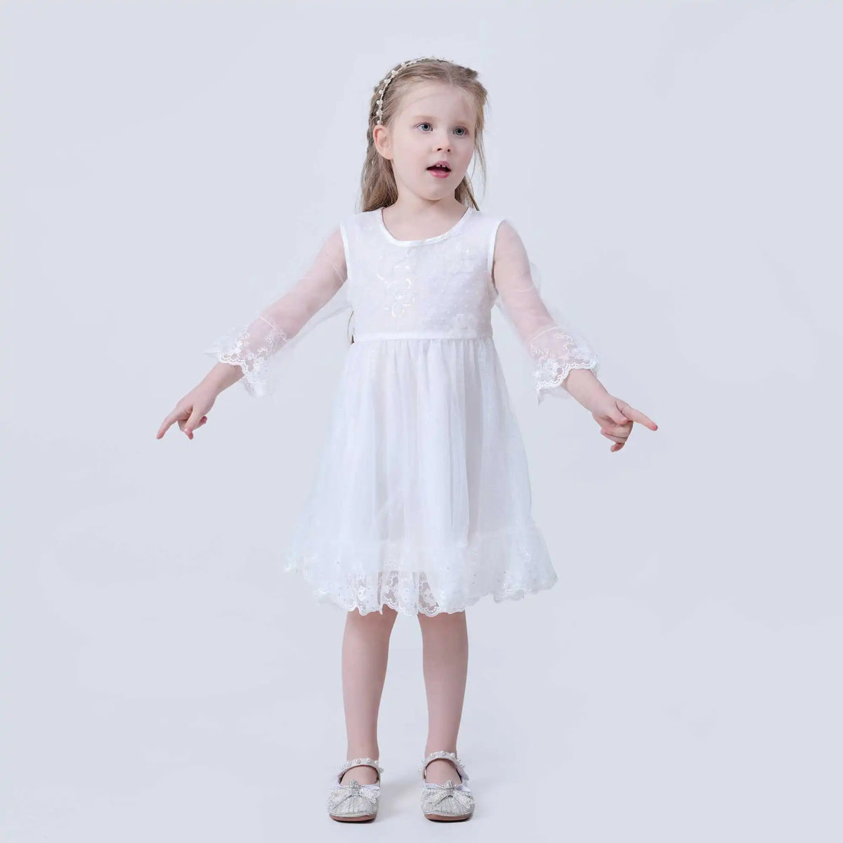 beaded Fashion Dress For Girls 140 | 8-9Y White Image