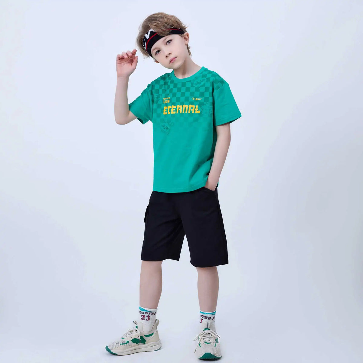 Baggy Fashion Shorts For Boys 120 | 5-6Y Black 120 | 5-6Y,40,50,45.4,76 Image