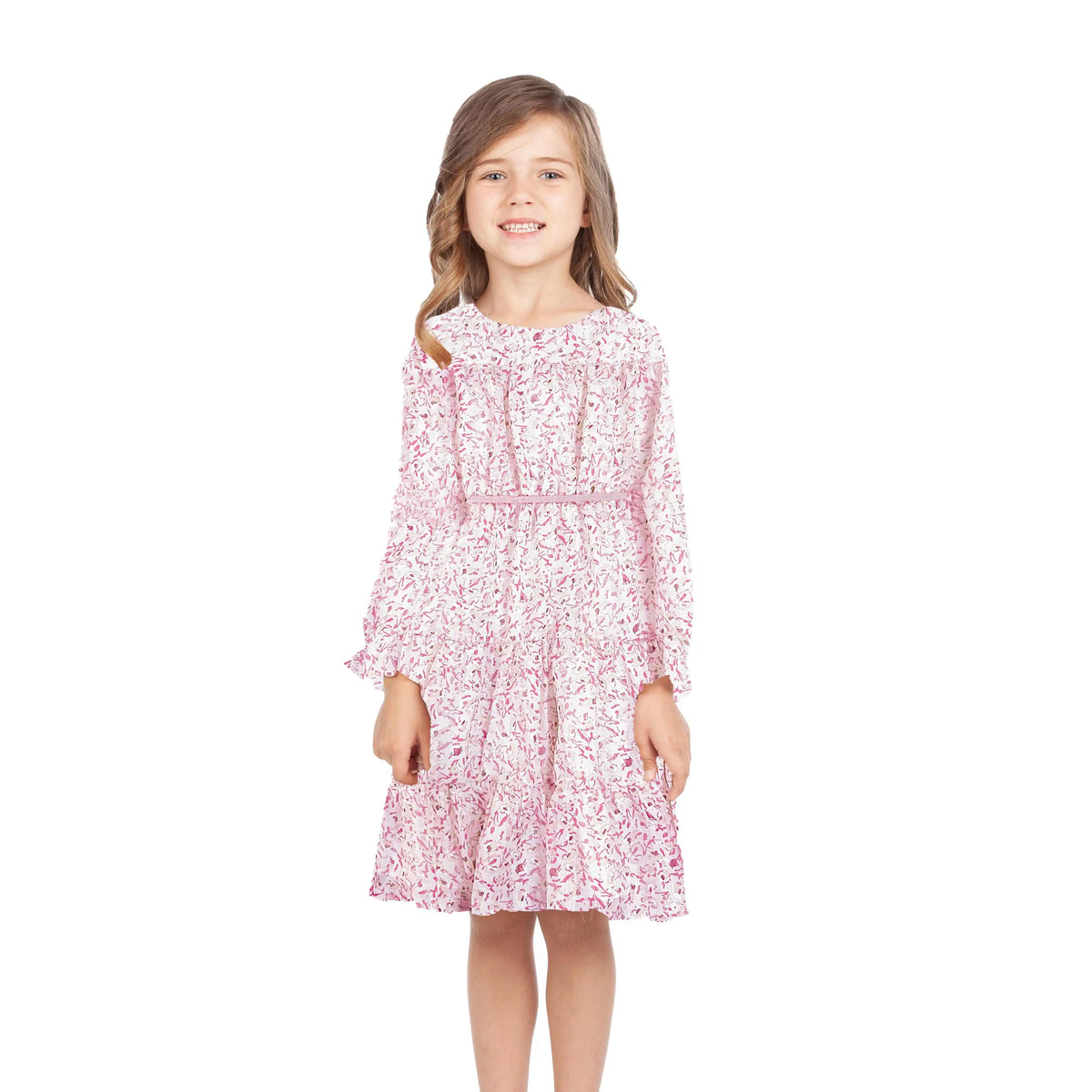 Floral Elegant Dress For Girls 100 | 3Y Pink Flower 100 | 3Y,62,58,34,53 Image