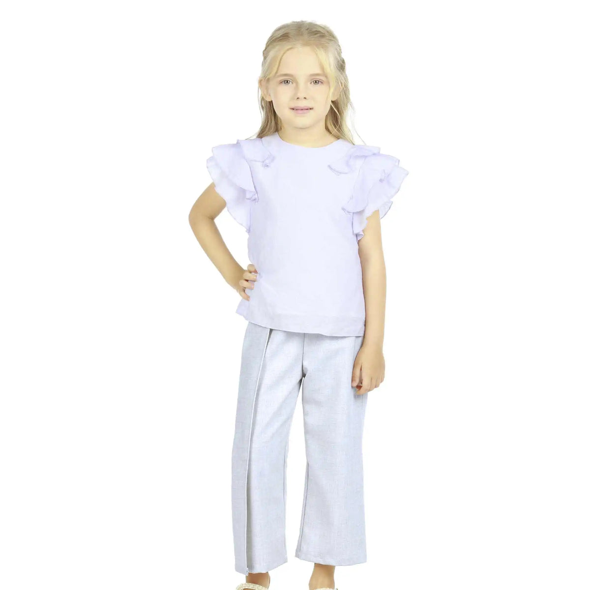 Wide-Leg Elegant Pants For Girls 120 | 5-6Y Light Gray 120 | 5-6Y,64,56,46,70 Image