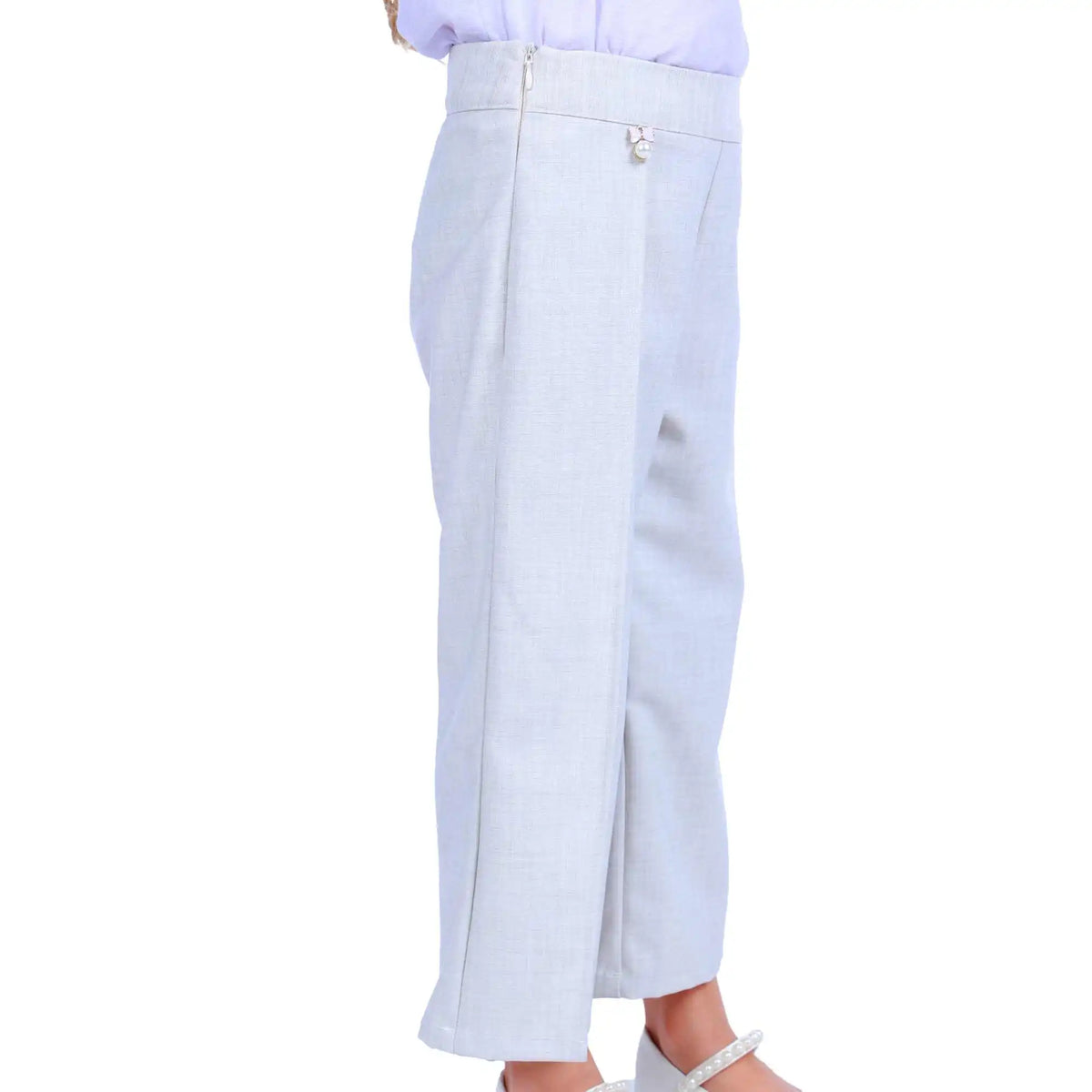 Wide-Leg Elegant Pants For Girls 130 | 7-8Y Light Gray 130 | 7-8Y,70,59,48.5,74 Image