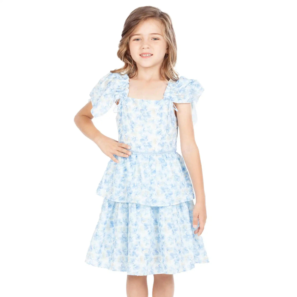 Floral Elegant Dress For Girls 100 | 3Y Blue Flower 100 | 3Y,53.5,56,16,52 Image