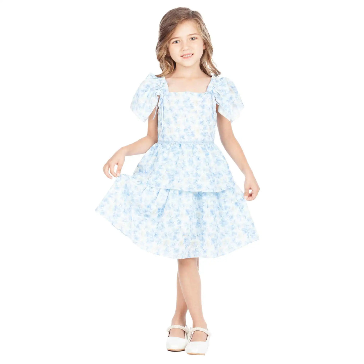 Floral Elegant Dress For Girls 120 | 5-6Y Blue Flower 120 | 5-6Y,64.5,64,16.5,60 Image