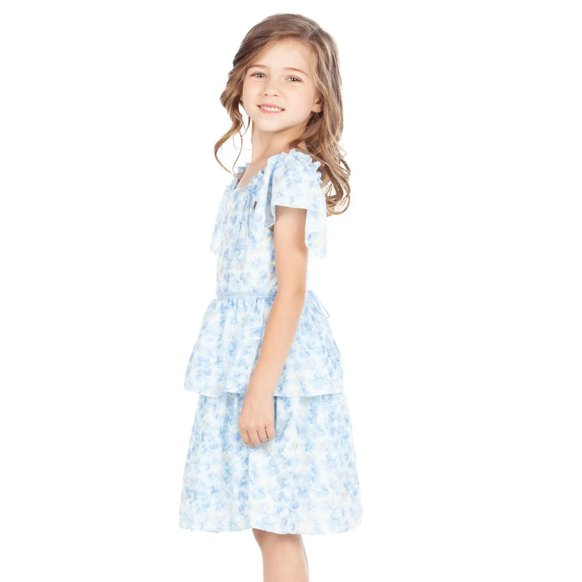 Floral Elegant Dress For Girls 130 | 7-8Y Blue Flower 130 | 7-8Y,70,68,16.5,63 Image