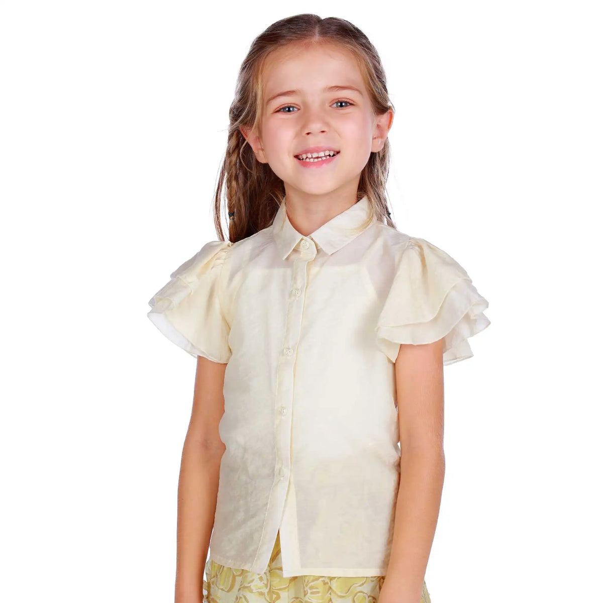 Plain Elegant Shirt For Girls 100 | 3Y Light Beige 100 | 3Y,38.5,58,12, Image