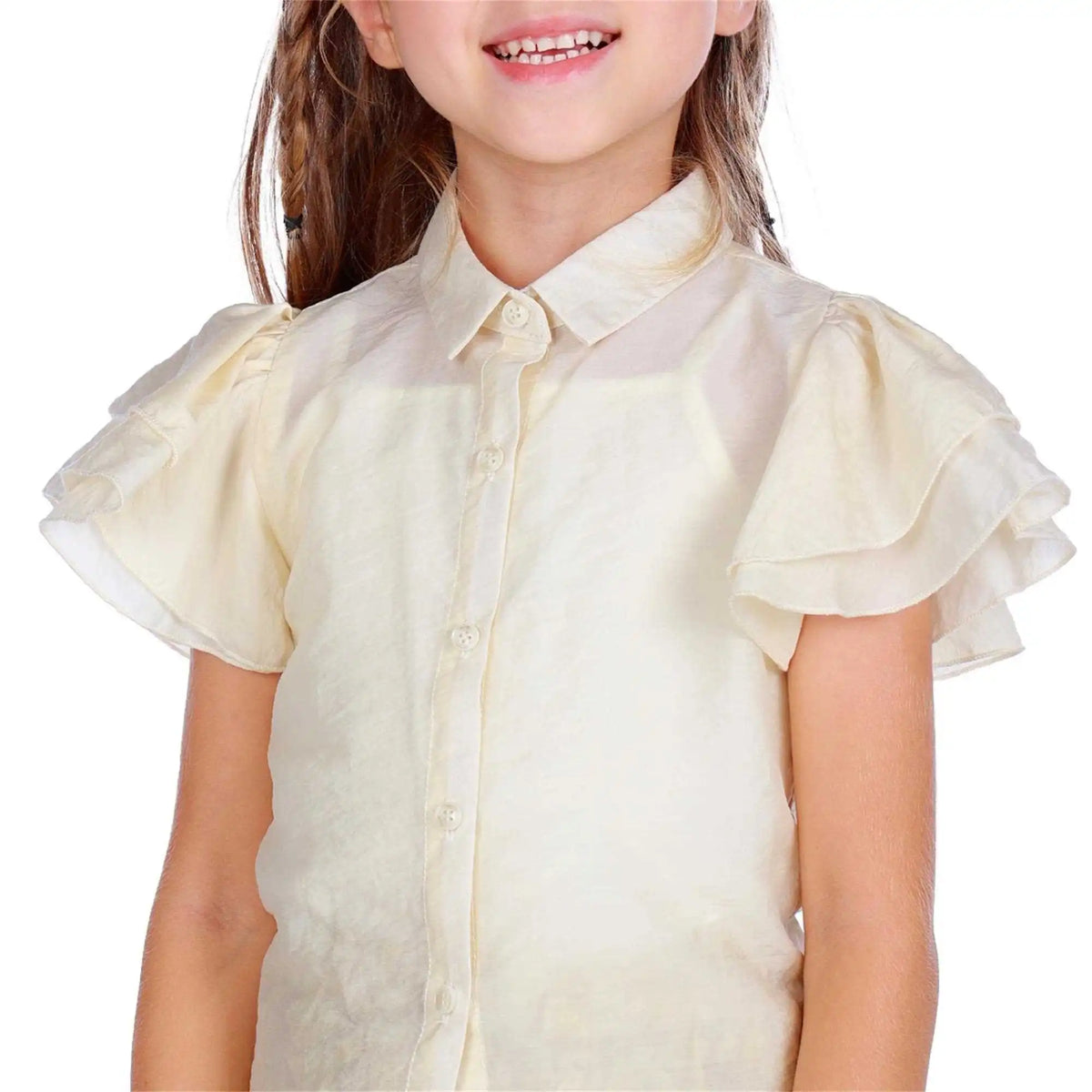 Plain Elegant Shirt For Girls 140 | 8-9Y Light Beige 140 | 8-9Y,52.5,74,13.5, Image