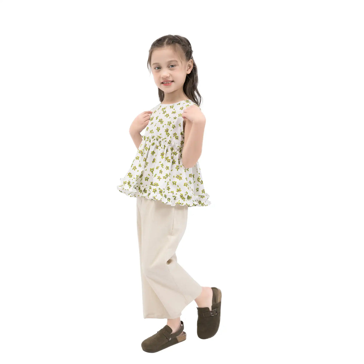 Straight-Leg Casual Pants For Girls 120 | 5-6Y Khaki 120 | 5-6Y,68,50,48.8,74 Image