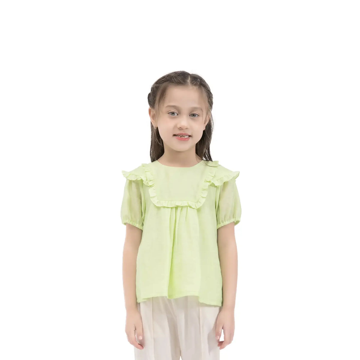 Plain Casual Blouse For Girls 100 | 3Y Yellow Green 100 | 3Y,39.5,64,15, Image