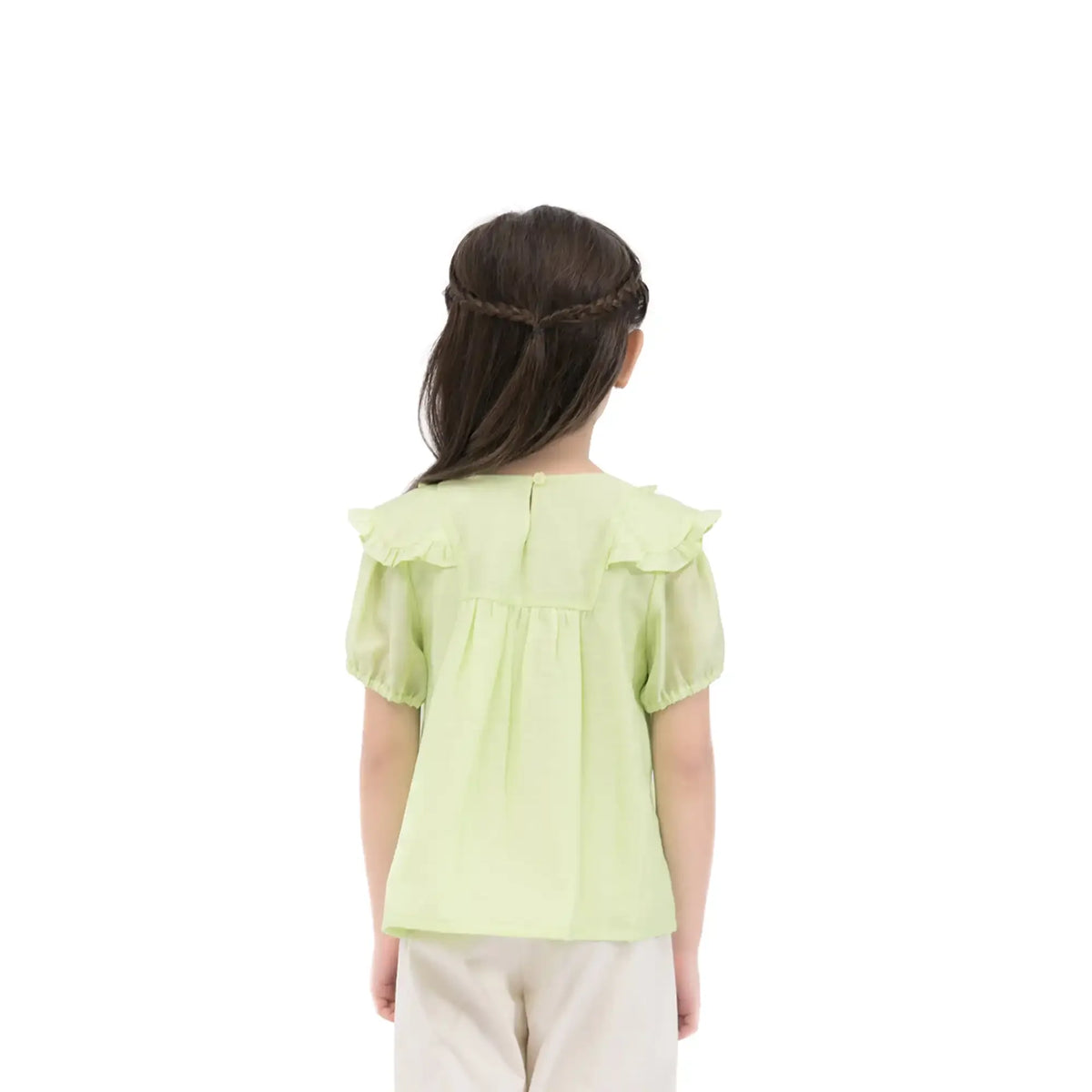 Plain Casual Blouse For Girls 110 | 4-5Y Yellow Green 110 | 4-5Y,42.5,68,16, Image