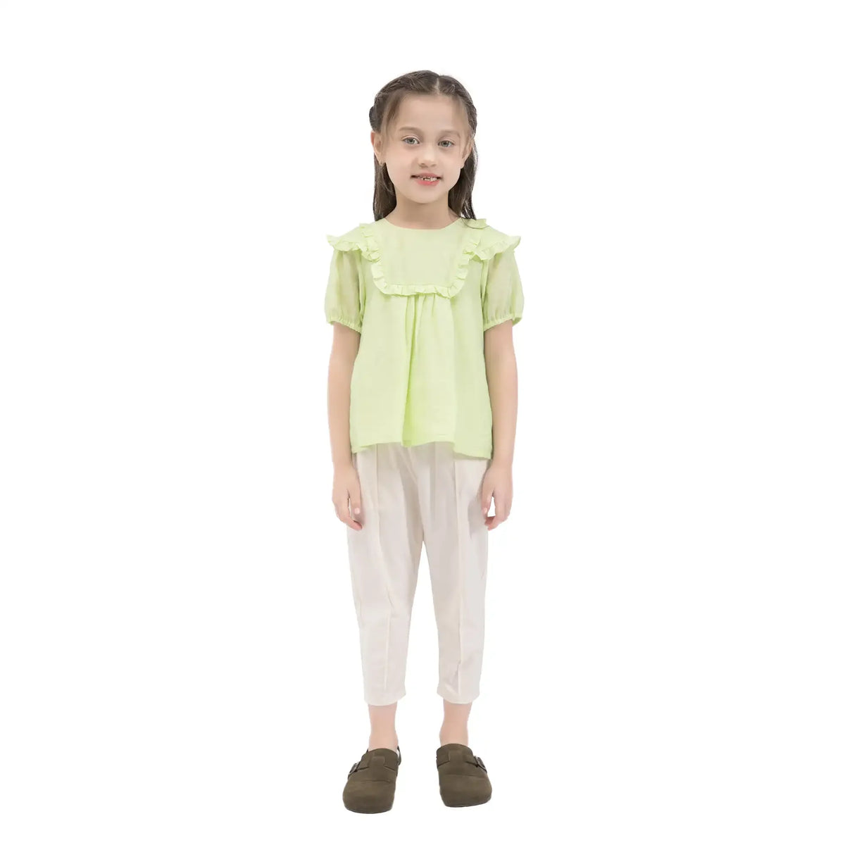 Plain Casual Blouse For Girls 120 | 5-6Y Yellow Green 120 | 5-6Y,45.5,72,17, Image