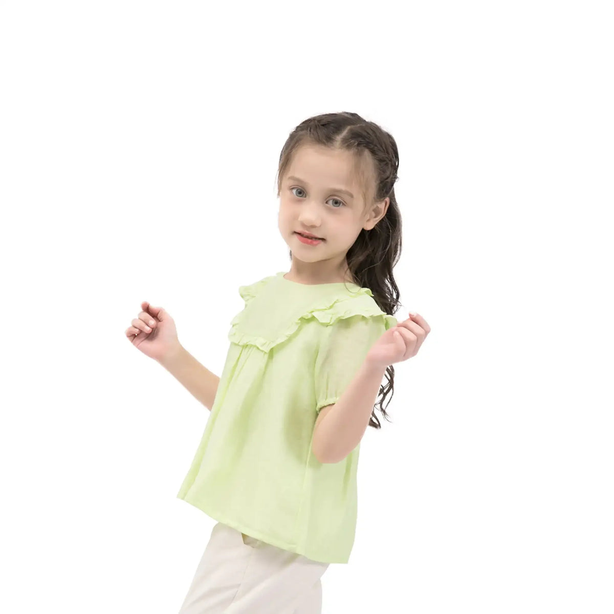 Plain Casual Blouse For Girls 130 | 7-8Y Yellow Green 130 | 7-8Y,48.5,76,18, Image