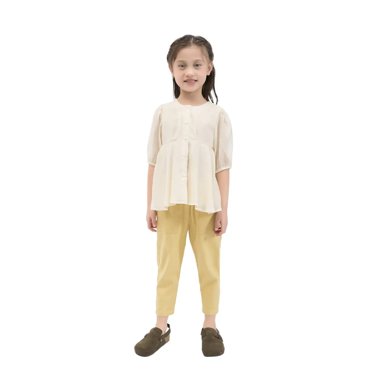 Plain Casual Shirt For Girls 120 | 5-6Y Beige 120 | 5-6Y,48,70,25, Image