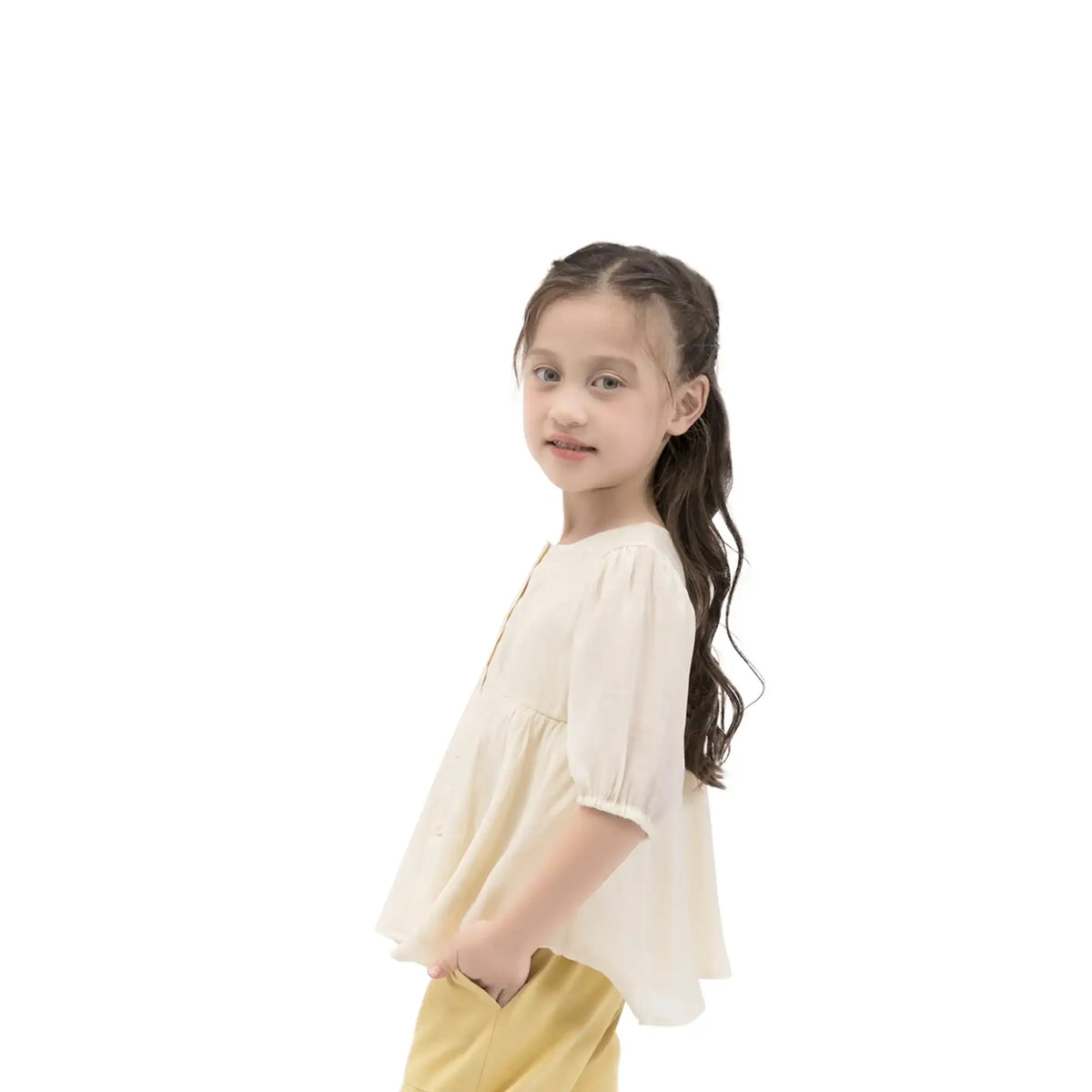 Plain Casual Shirt For Girls 130 | 7-8Y Beige 130 | 7-8Y,51.5,74,27, Image