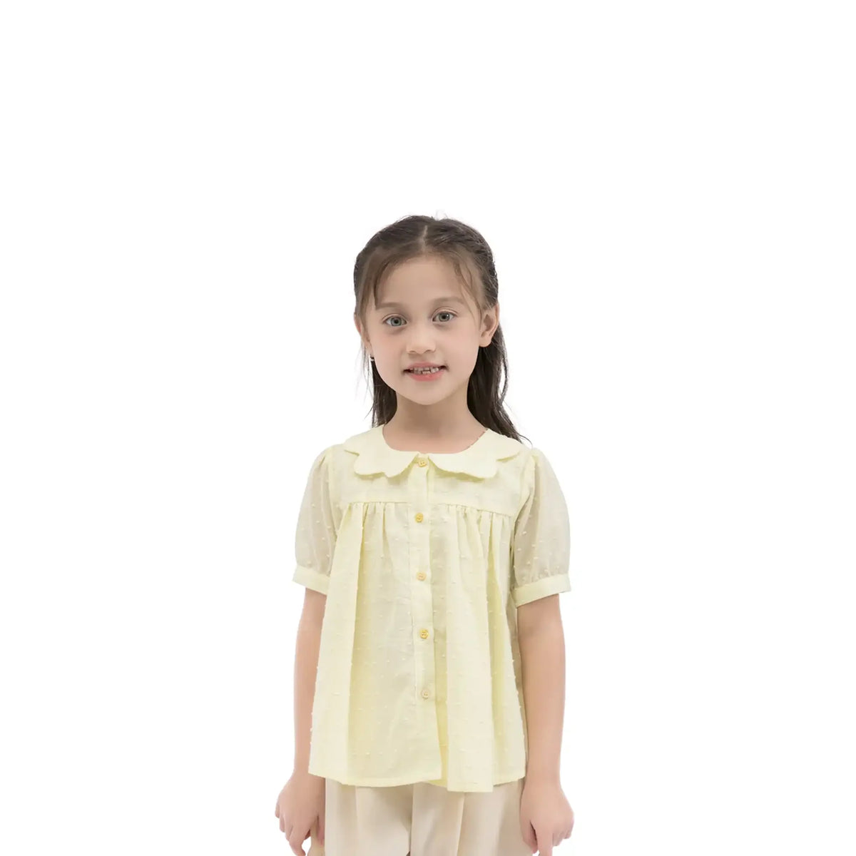 Jacquard Casual Shirt For Girls 100 | 3Y Light Yellow 100 | 3Y,40.3,64,15.8, Image