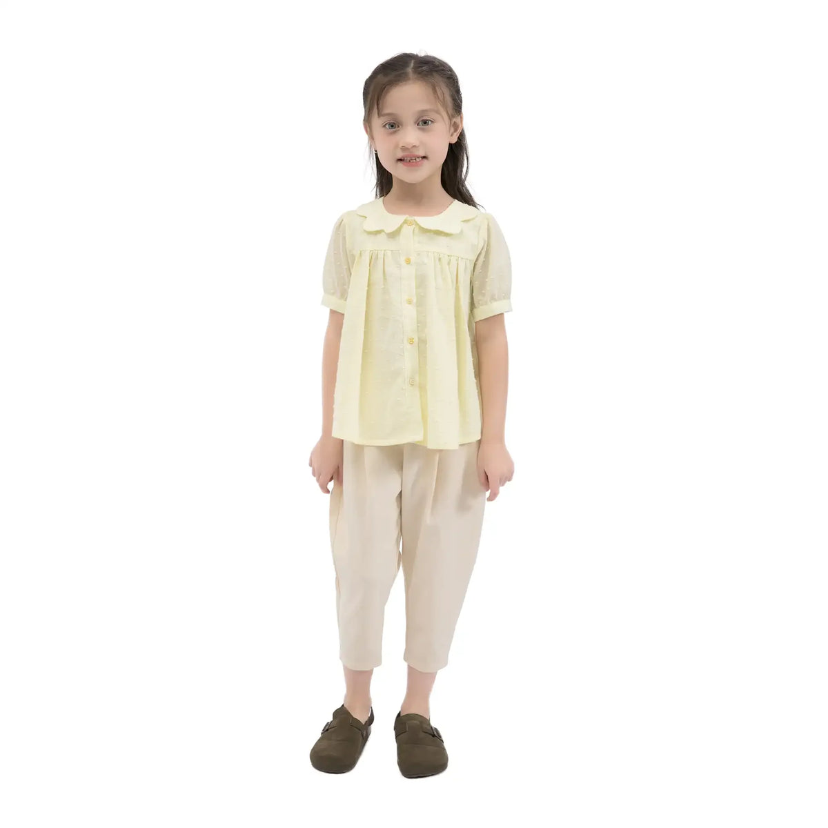 Jacquard Casual Shirt For Girls 120 | 5-6Y Light Yellow 120 | 5-6Y,46.7,72,18.2, Image