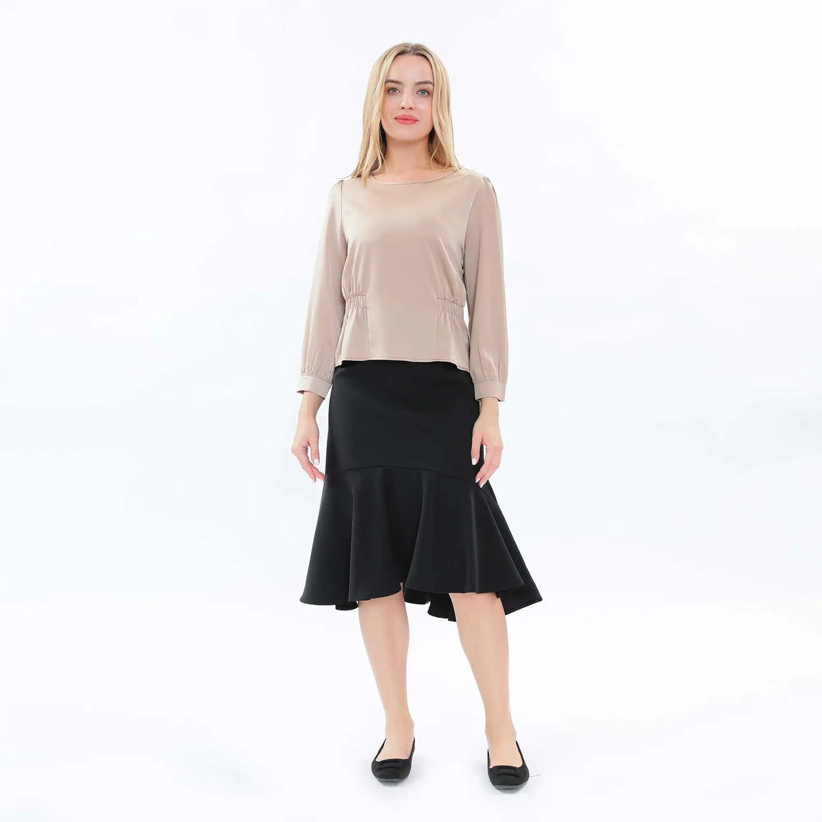 Plain Fashion Blouse For Women L Khaki L,54,102,57.5, Image