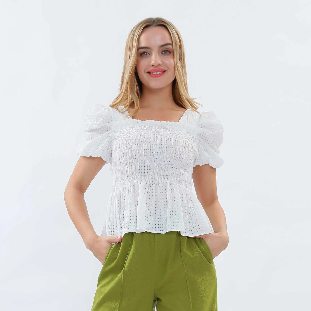 Checked Fashion Blouse For Women S White S,42,60,28, Image