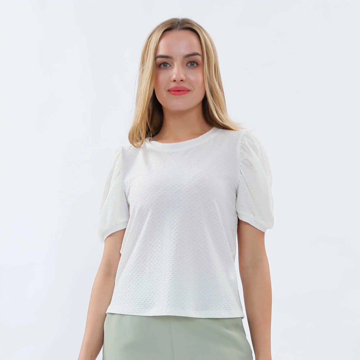 Jacquard Fashion Blouse For Women S White S,50,82,29.5, Image